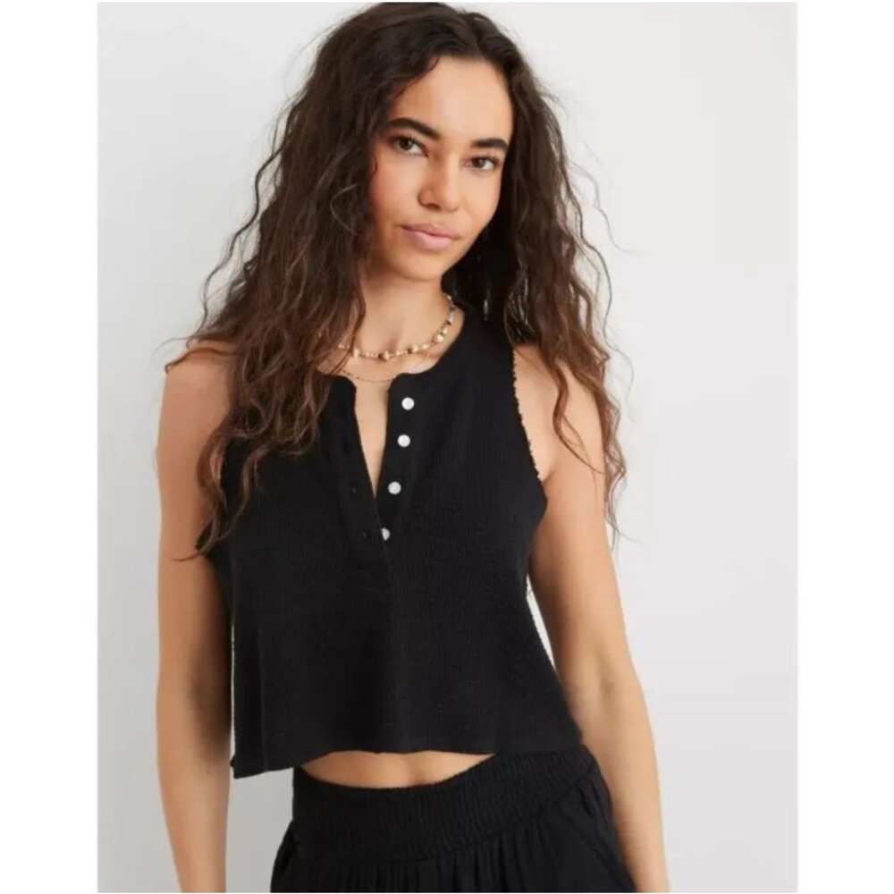 Aerie Waffle Knit Sleeveless Henley Crop Top —Size S|P
